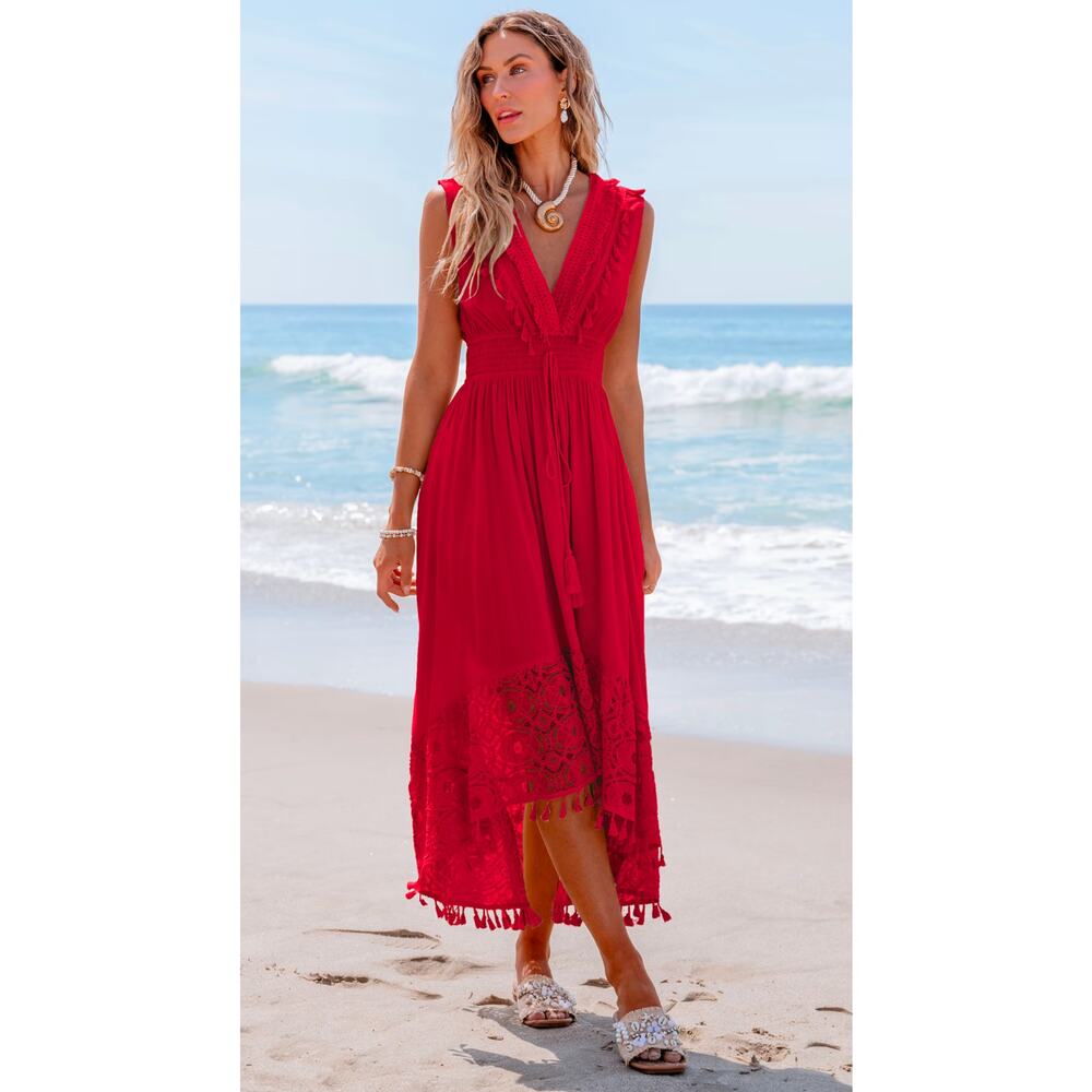Cupshe Ruby Daze Red V Neck Midi Dress Medium
